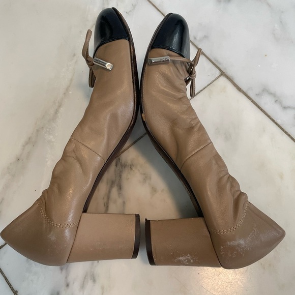 AGL black and tan Italian leather block heels euro 37.5 US womens 7 scuffed heel - Picture 6 of 11